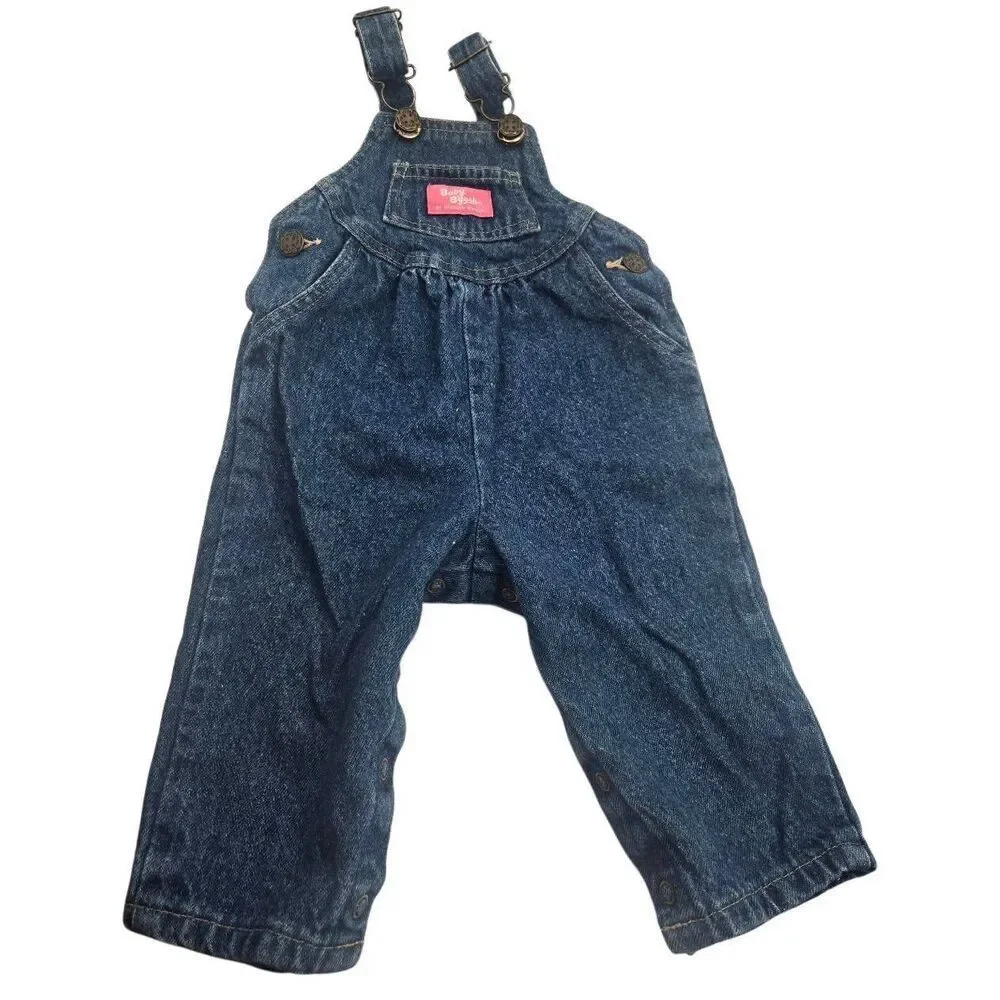 Vintage OshKosh B'Gosh Overalls Denim Pink Logo Size 12 Months